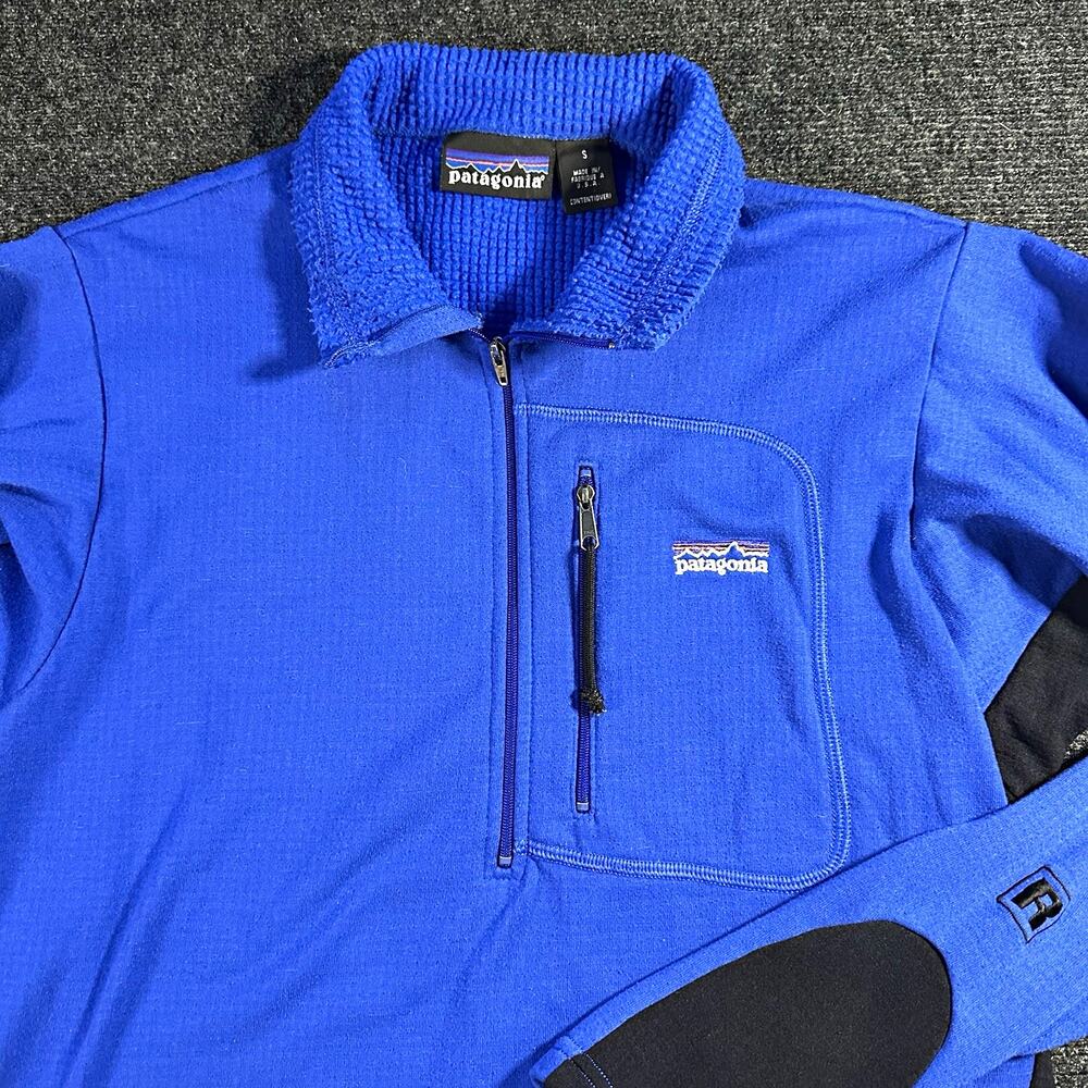 Patagonia Regulator R1 Fleece Pullover Mens Small Blue Grid Quarter Zip Jacket